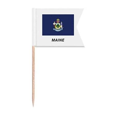 Imagem de Bandeira do estado americano contorno Maine bandeiras de palito de dente marcando para festa bolo comida prato de queijo