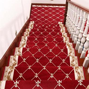 Imagem de Conjunto de 10 tapetes antiderrapantes laváveis para degraus de escada, com suporte de borracha antiderrapante tapetes de madeira para ambientes internos, protetores de escada autoadesivos para idosos crianças animais de estimação, vermelho, 30 * 85 cm + 3 cm