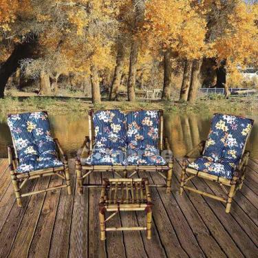 Imagem de Conjunto Cadeiras E Mesa De Bambu Jardim Área Listra Azul - Compree