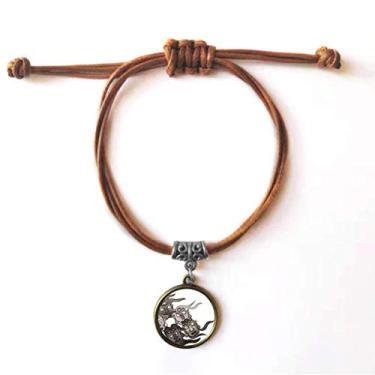 Imagem de DIYthinker Pulseira chinesa estilo cinco Goblins pulseira couro corda escondida presente joia marrom