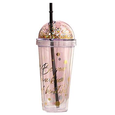 Imagem de seelucky Caneca de viagem floral com canudo glitter garrafa de água flor roxa copo copo copo de festa copo de gelo para piquenique aniversário (bela estrela, 420 ml)