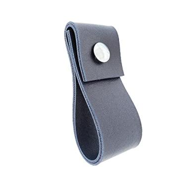 Imagem de Puxador Doba Parafuso - Textura de Couro Azul Marinho - Parafuso Cromado