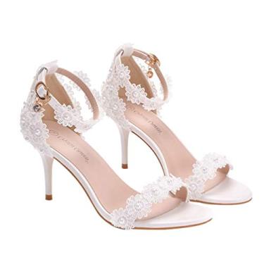 Imagem de 1 Par Sapatos De Casamento De Estilete De Renda Saltos Para Mulheres Sandálias Para Mulheres Em Sapatos De Mula Sapatos De Verão Moda Branco Senhorita Parte Superior: Pu Artificial