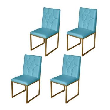 Imagem de Kit 4 Cadeiras Jantar Metálica Dourado Suede Malta - Mafer - Móveis Ma