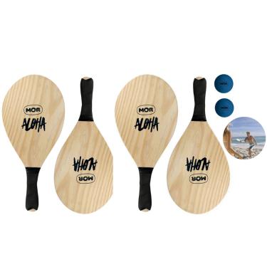 Imagem de Kit Jogo Esportes na Praia Frescobol Beach Tennis Madeira 4 Raquetes e 2 Bolas