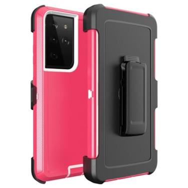 Imagem de 4 EM 1 Para Samsung Galaxy S23 S22 S21 S20 ULTRA S10 S8 S9 Plus Note 20 10 9 8 Capa de telefone com clipe de cinto de armadura resistente à prova de choque, rosa vermelha, para Galaxy Note 2