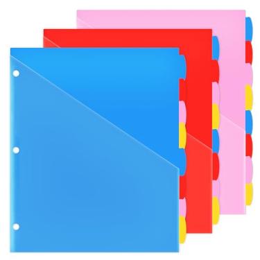 Imagem de WOT I Divisórias de fichário de 8 abas com bolso frontal transparente – 3 conjuntos, divisórias de plástico reutilizáveis para fichário de 3 anéis, 4 cores vibrantes, resistente a rasgos, total de 24