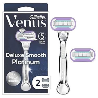 Imagem de Gillette Venus Deluxe Suaves Navalhas de Platina para Mulheres, 1 Lâmina, 2 Recargas, Cabo de Metal com Alça Antiderrapante