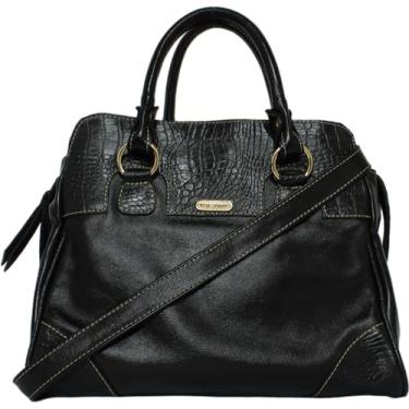 Imagem de Bolsa Feminina de Couro Legitimo Grande de ombro, alça removivel 091 (Preta com croco)