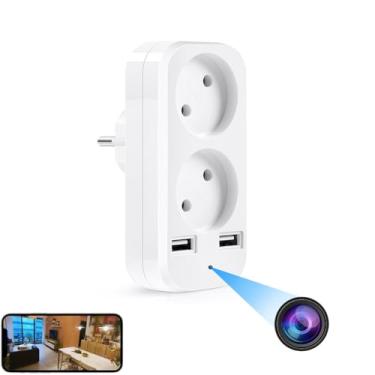 Imagem de Firstoy Câmera oculta, câmera adaptadora com 2 tomadas de energia da UE e 2 interface USB, câmera HD WiFi EU Plug com visualização remota e função de economia automática, vigilância para segurança