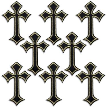 Imagem de Remendos cruzados ferro sobre bordado cruz aplique patch, adesivos de decoração DIY para roupas jeans jaquetas mochilas chapéus camisas (8 peças preto dourado)