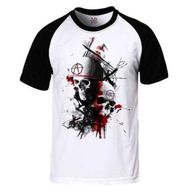 Imagem de Camiseta 2ª Guerra Skull War Caveira Raglan Branco E Preto - No Sense
