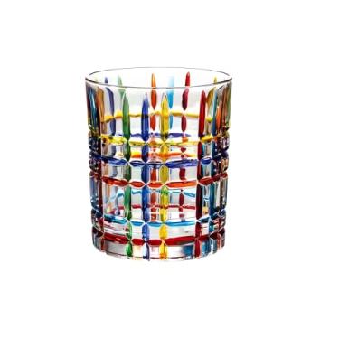 Imagem de KNC Copos de uísque pintados à mão, copos de uísque coloridos de cristal de confete arco-íris romântico, ideia de presente para ela, bar em casa, casamentos (listras (289 g))