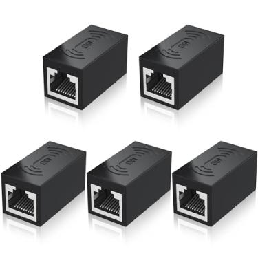 Imagem de JODROAD Acoplador RJ45 de 10 Gbs, acopladores Ethernet, adaptador extensor Ethernet, acoplador em linha Cat8 Cat7 Cat6 Cat5e Cat5, conector Ethernet fêmea para fêmea (5 peças, preto)