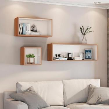 Imagem de Dalla Costa, Conjunto 3 Nichos Decorativos para Sala de Parede em MDF Freijó Off White Dalla Costa