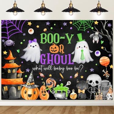 Imagem de Avezano Pano de fundo de revelação de gênero de Halloween Boo assustador decoração de festa de revelação de gênero Halloween Ghost Boo-y ou Ghoul fotografia fundo (preto, 238,88 x 180,3 cm)