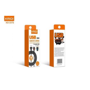 Imagem de Kaidi cabo USB Micro Usb V8 Rápido kd-337s 1mt RGB 7 Cores Cabo Preto