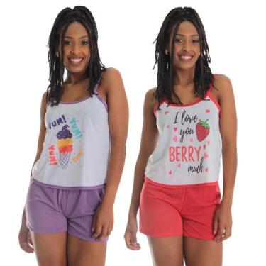 Imagem de Kit 2 Short Doll Silk Fristyle Malha Estampada Feminino Adulto, G, Ver