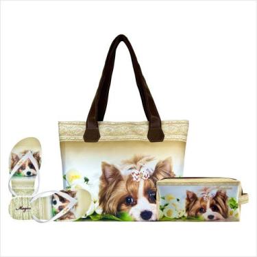 Imagem de Kit Pet Feminino Cachorrinha com Bolsa, Necessaire e Chinelo, Magicc, 