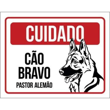 Imagem de Kit 5 Placas Cuidado Cão Bravo Pastor Alemão Pb 36X46 - Sinalizo
