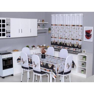 Imagem de Kit 6 Capas de Cadeira + Toalha de Mesa + Cortina Sala de Jantar Cozin
