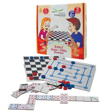 Imagem de Jogo 3 em 1 Fundamental Brinquedos (Dama, Trilha e Dominó), Único