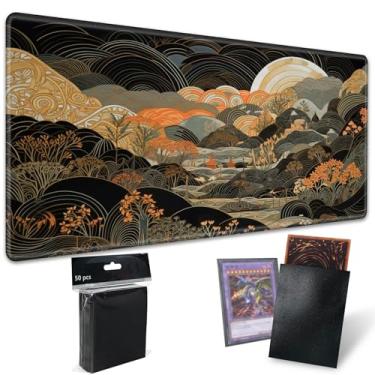 Imagem de TCG Playmat Board Game Mat Plus 50 Pcs Card Sleeves, 24 x 14 Table Mats Game Mousepad with Soft Surface Non-Slip Base for MTG RPG CCG Trading Card Game Playmats, Japanese Abstract Art