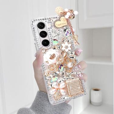 Imagem de Capa Omio para Samsung Galaxy Z Fold 5 5G, luxo 3D feito à mão com strass brilhante torre de ferro pingente abóbora carro flores cristal diamante bling glitter capa rígida PC para Galaxy Z Fold 5