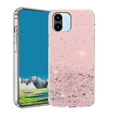 Imagem de Compatível com Xiaomi Redmi A2 Capa Glitter Verde Transparente, Capa de Telefone para Redmi A2 Silicone Transparente TPU Macio Mulheres Meninas À Prova de Choque Capa Fina (Rosa)