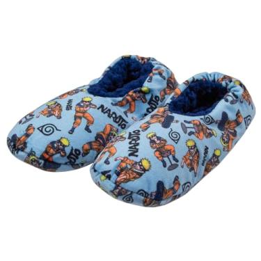 Imagem de Bioworld Naruto Shippuden Meias antiderrapantes para meninos e meninas Naruto Uzumaki com design total forradas de pelúcia, Azul, P-M