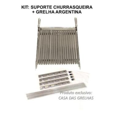 Imagem de Conjunto Suporte Churrasqueira até 60cm e Grelha Argentina Inox 40cm l