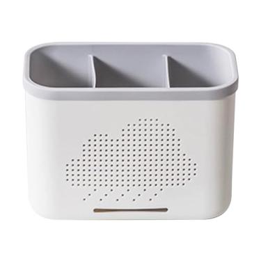 Imagem de Suporte para Utensílios de Cozinha, Talheres de Bancada de Plástico Branco Caddy Garfo Colher Organizador de Pauzinhos Com Drenagem para Bancada Organizador de Utensílio de