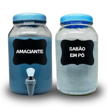 Imagem de KIT LAVANDERIA 1 POTE PARA SABÃO EM PÓ E UM POTE COM TORNEIRA PARA SABÃO LIQUIDO OU AMACIANTE, AMBOS COM 3 LITROS COM LOUSA E GIZ