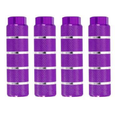 Imagem de PATIKIL Pegs de bicicleta listrados de liga de alumínio para eixos de 9,5 cm, pacote com 4 pinos de bicicleta antiderrapantes, suportes de banco traseiro para BMX Mountain Bike Cycling Stunt Peg, roxo