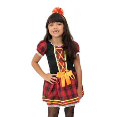 Imagem de Vestido Caipira Infantil Vermelho Preto Festa Junina + Arco - Color, 1