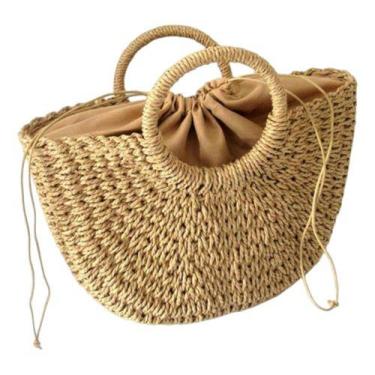 Imagem de Bolsa Tecidas À Mão Em Palha Sacola Feminina Praia Verão  - CLIQUETUDO