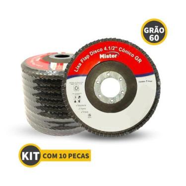 Imagem de Disco Lixa Flap Reto 4.1/2 (115mm) Grão 60 Mister Kit 10 Pcs