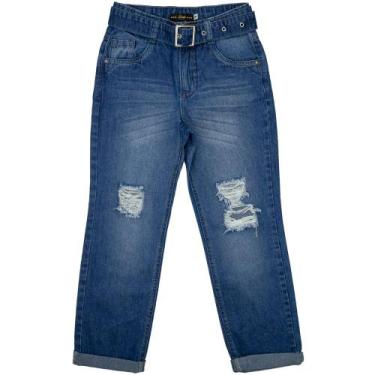Imagem de Calça Juvenil Look Jeans Mom c/ Cinto Jeans - UNICA - 8, 8, Azul