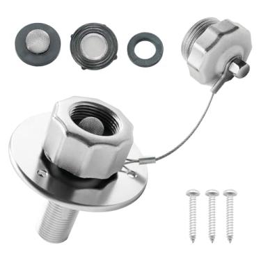 Imagem de Entrada de água RV City 3/4 pol. GHT Fêmea 1/2 pol. NPT Macho Com Válvula de Retenção Flange de 3 pol. para Barco de Reboque Conexão de água RV de Aço Inoxidável Com Filtro de