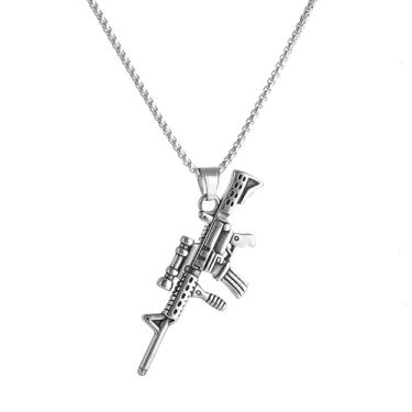Imagem de BaBakiak M16A4 Colar de rifle de assalto - pingente de arma punk rock de aço inoxidável - joia moderna masculina personalizada, one size, Aço inoxidável, Sem Pedra Preciosa