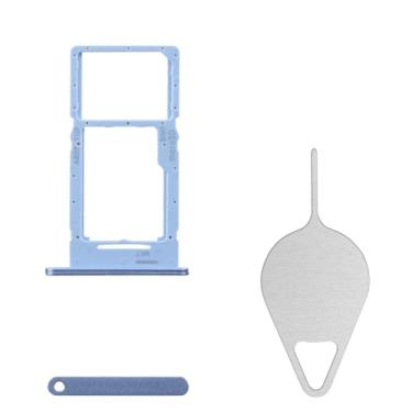Imagem de BESJMYT Substituição da bandeja do cartão SIM para Samsung Galaxy A25 (versão SIM único) Adaptador de suporte de slot de bandeja de cartão azul otimista com ejetor de agulha para A25 SM-A256U