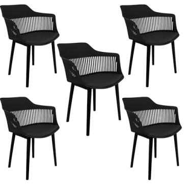 Imagem de Kit 5 Cadeiras Marcela Montreal Mena Polipropileno com Estofado em Preto - Lianto Decor