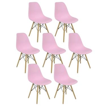 Imagem de Kit 7 Cadeiras Charles Eames Eiffel Wood Design Rosa - Lianto Decor