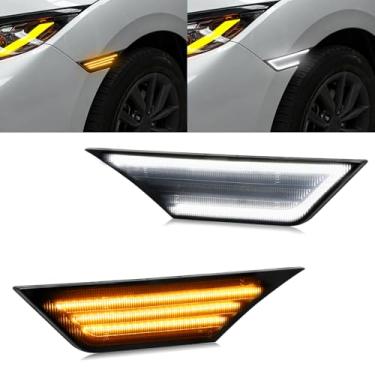 Imagem de RUXIFEY Luzes marcadoras laterais Switchback, seta LED, luz de circulação diurna, lente fumê frontal conjunto de lâmpada lateral compatível com Honda Civic 10 geração 2016-2021, branco e âmbar
