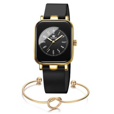 Imagem de Kit Relógio De Pulso Dourado Feminino Casual + Bracelete Nó - OLEVS