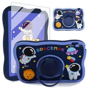 Imagem de ICEELEC Capa infantil de silicone para iPad Air de 11 polegadas 2024 (M2) com protetor de tela, capa de astronauta fofa para iPad Air 6ª geração com desenho kawaii 3D lua, suporte giratório de