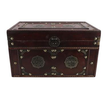Imagem de Caixa de armazenamento de madeira vintage, baú de tesouro de madeira pequeno estilo chinês, caixa de armazenamento de madeira com fivela decorativa, baú decorativo para lembranças