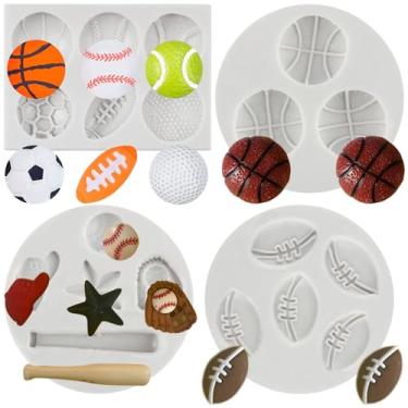 Imagem de CANYANGMOLD Bola esportiva moldes doces chapéu luva taco de beisebol molde de silicone futebol basquete rúgbi tênis moldes para cupcake toppers decoração de bolo fondant chocolate polímero argila