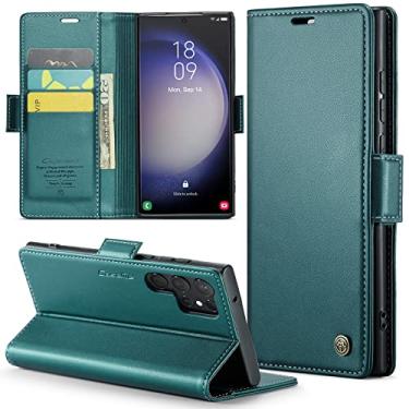 Imagem de Phernykas Capa para Samsung Galaxy S23 Ultra carteira com suporte para cartão, fecho magnético com bloqueio de RFID, à prova de choque, capa protetora de couro PU para Galaxy S23 Ultra Flip - Verde