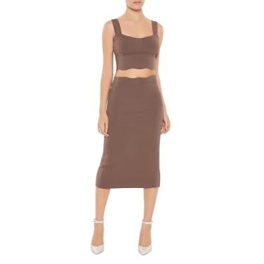 Imagem de Forever 21 Saia midi de malha feminina, Marrom, GG